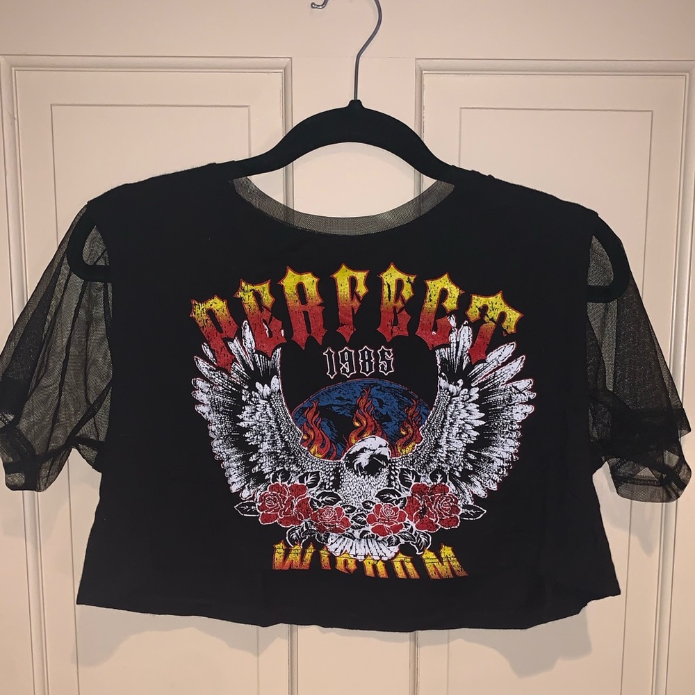 Perfect Wisdom 1985 Cropped Tee with mesh sleeves